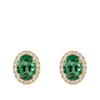 Green Tourmaline and Diamond Halo Stud Earrings in 18ct Yellow Gold