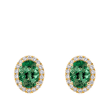 Green Tourmaline and Diamond Halo Stud Earrings in 18ct Yellow Gold