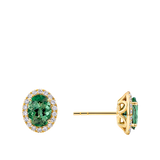 Green Tourmaline Oval and Diamond Halo Stud Earrings in 18ct Yellow Gold