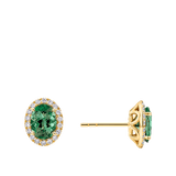 Green Tourmaline and Diamond Halo Stud Earrings in 18ct Yellow Gold