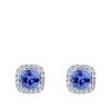 Tanzanite Cushion and Diamond Halo Stud Earrings in 18ct White Gold