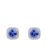 Tanzanite Cushion and Diamond Halo Stud Earrings in 18ct White Gold