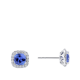 Tanzanite Cushion and Diamond Halo Stud Earrings in 18ct White Gold
