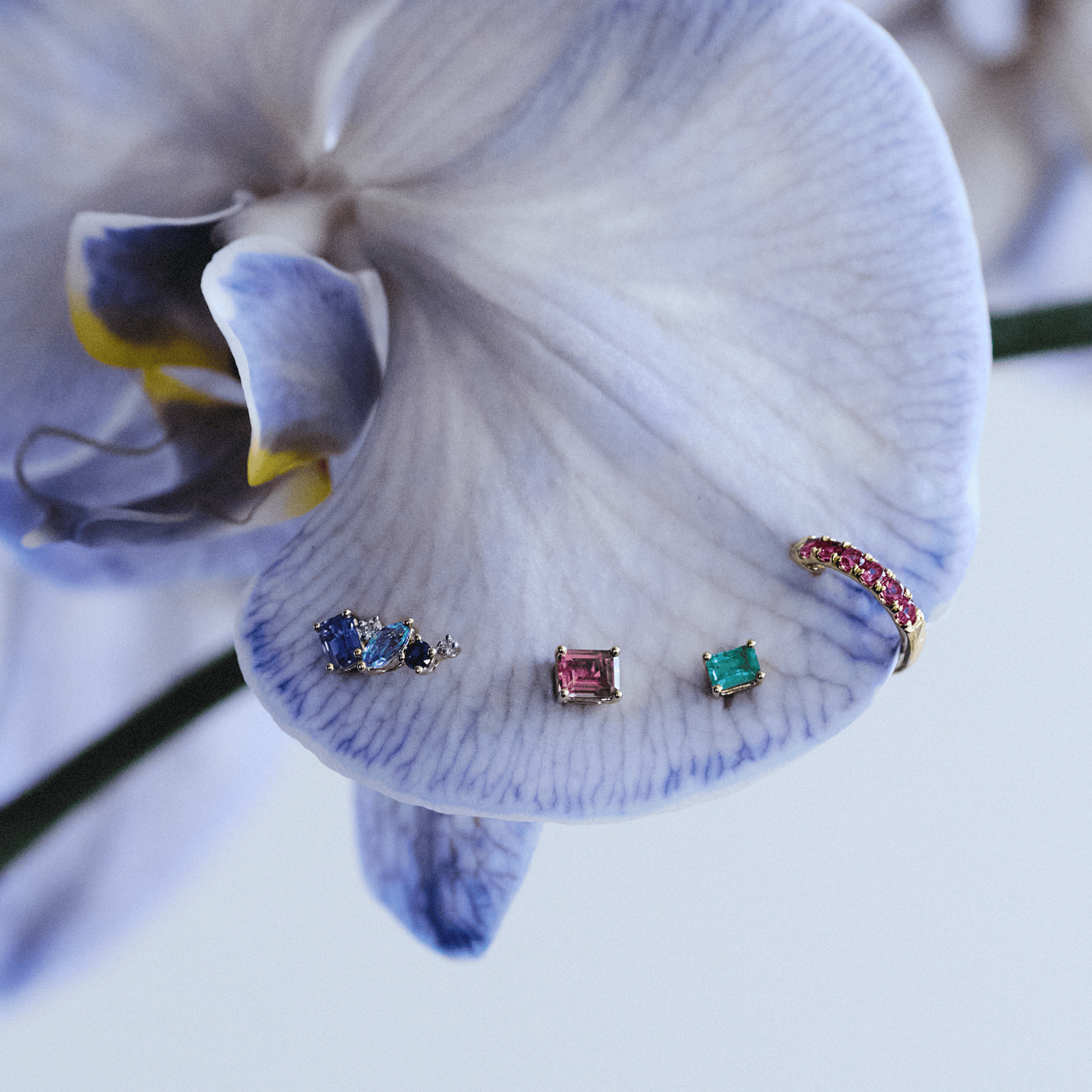 Ear Party 18ct Gold Tanzanite Topaz Sapphire and Diamond Cluster Studs