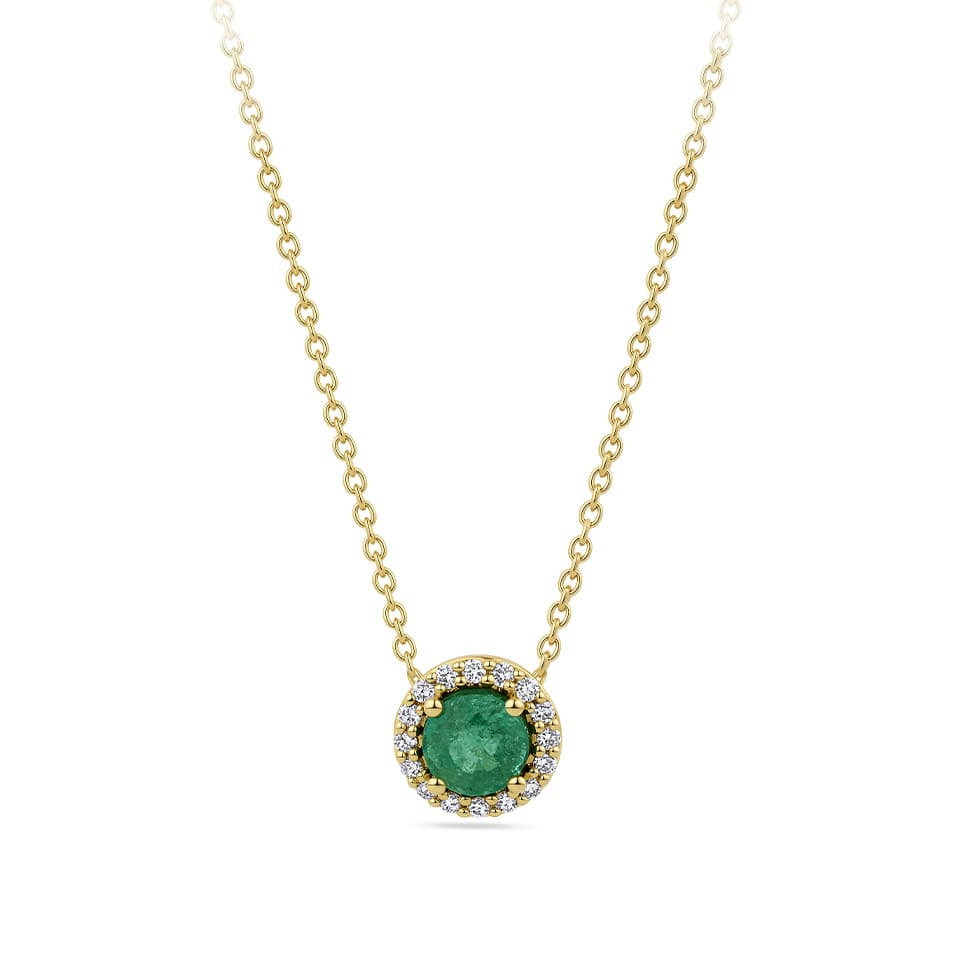 Emerald and Diamond Halo Pendant in 18ct Yellow Gold