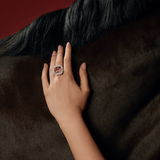 VAULT® 15.69 CARAT ASSCHER CUT TOURMALINE AND 4.26 CARAT DIAMOND HALO RING IN 18CT WHITE GOLD