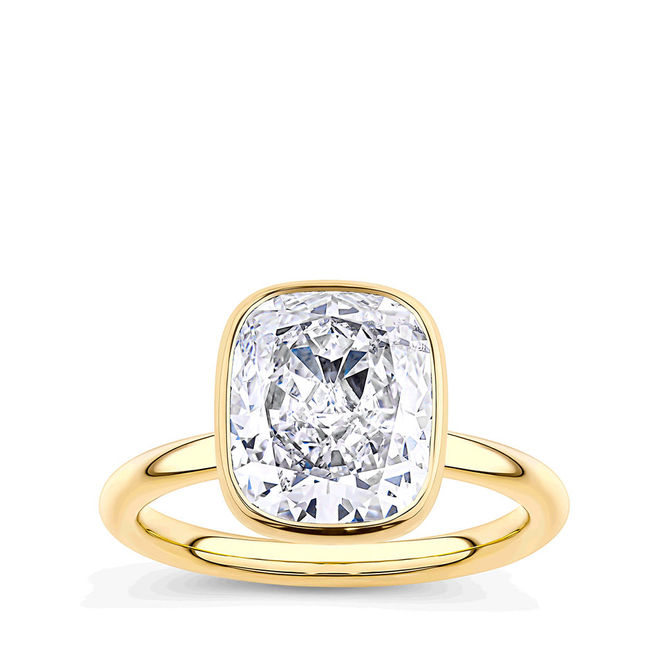 5.19 Carat Cushion Cut Bezel Set Engagement Ring in 18ct Yellow Gold