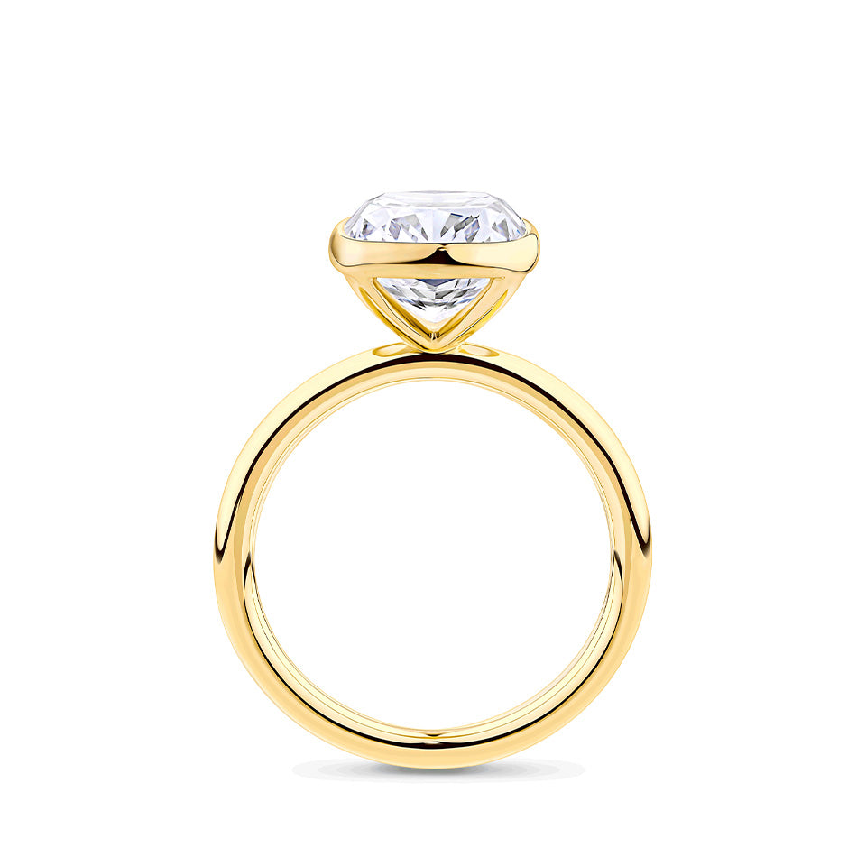 5.19 Carat Cushion Cut Bezel Set Engagement Ring in 18ct Yellow Gold