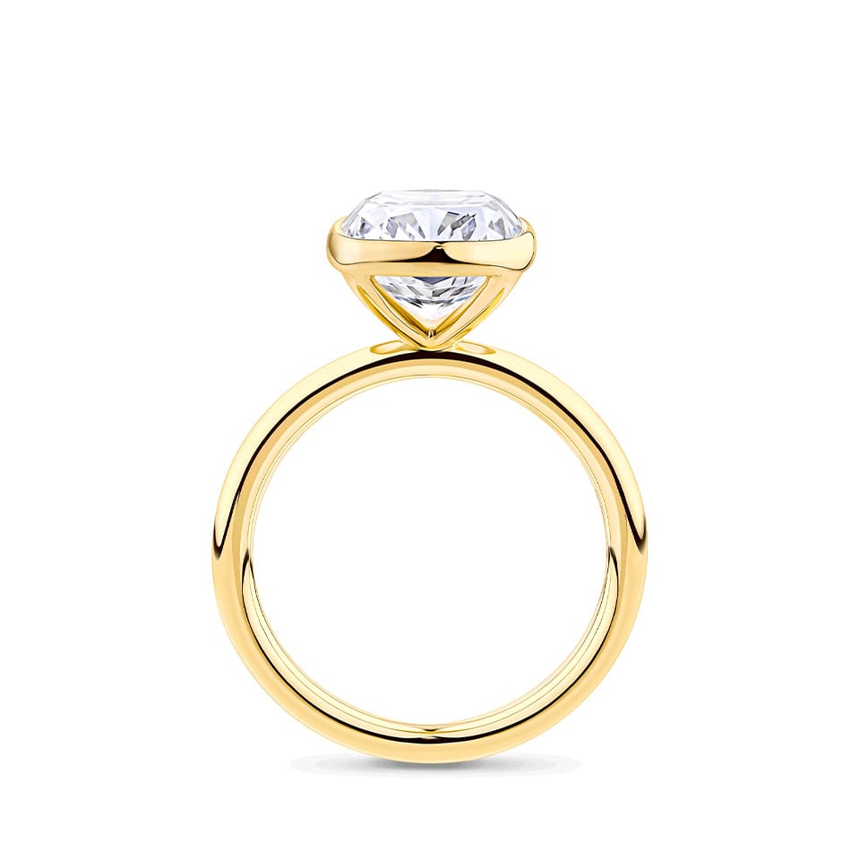 5.19 Carat Cushion Cut Bezel Set Engagement Ring in 18ct Yellow Gold