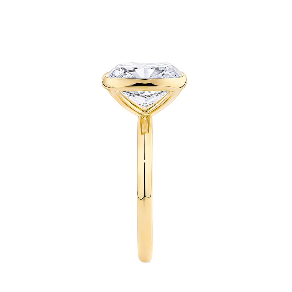 5.19 Carat Cushion Cut Bezel Set Engagement Ring in 18ct Yellow Gold