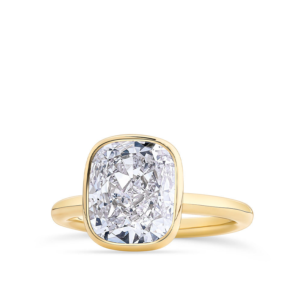 5.19 Carat Cushion Cut Bezel Set Engagement Ring in 18ct Yellow Gold
