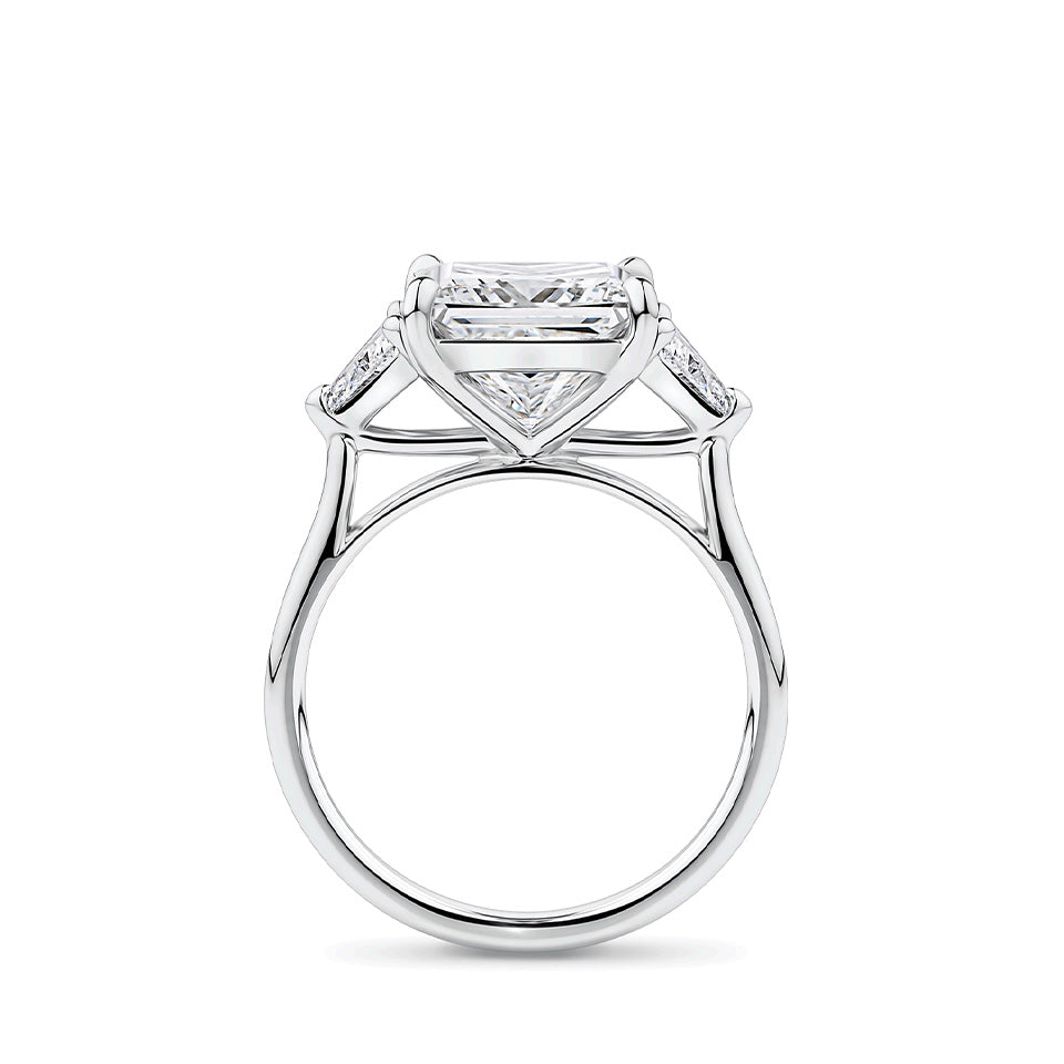 4.02 Carat Princess and Trilliant Cut Trilogy Engagement Ring in 18ct White Gold