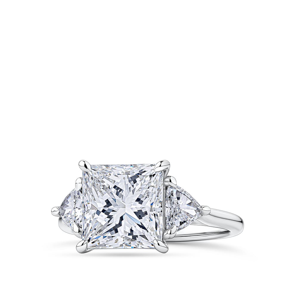 4.62 Carat Princess and Trilliant Cut Trilogy Engagement Ring in 18ct White Gold