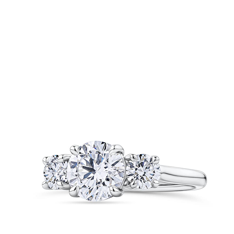 2.18 Carat Round Brilliant Cut Trilogy Engagement Ring in 18ct White Gold