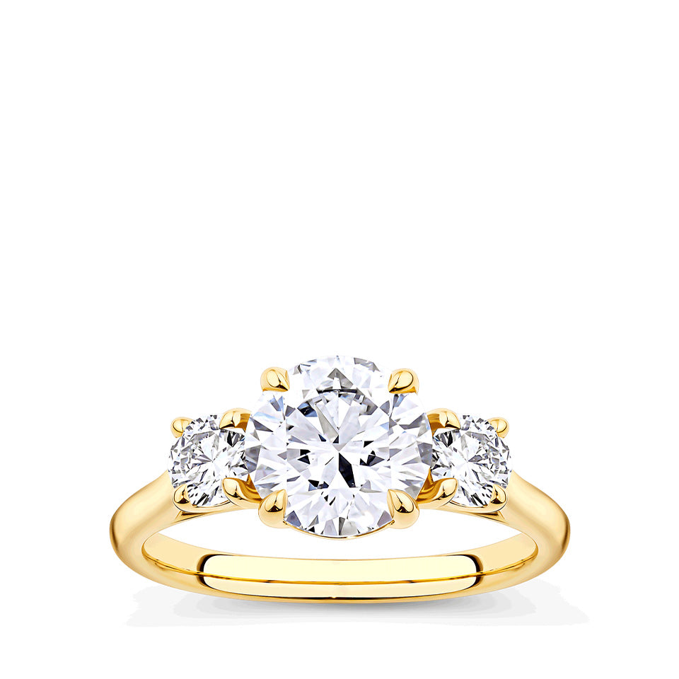 2.50 Carat TDW Round Brilliant Cut Trilogy Engagement Ring in 18ct Yellow Gold