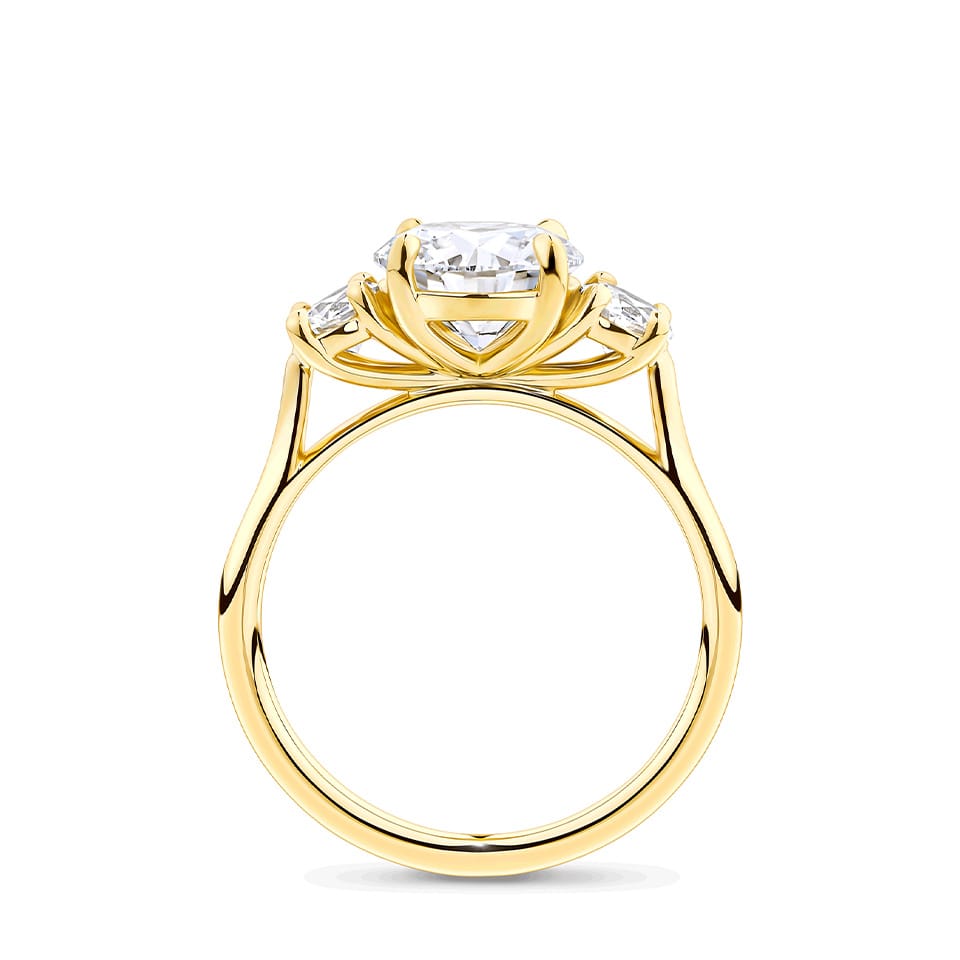 2.50 Carat Round Brilliant Cut Trilogy Engagement Ring in 18ct Yellow Gold