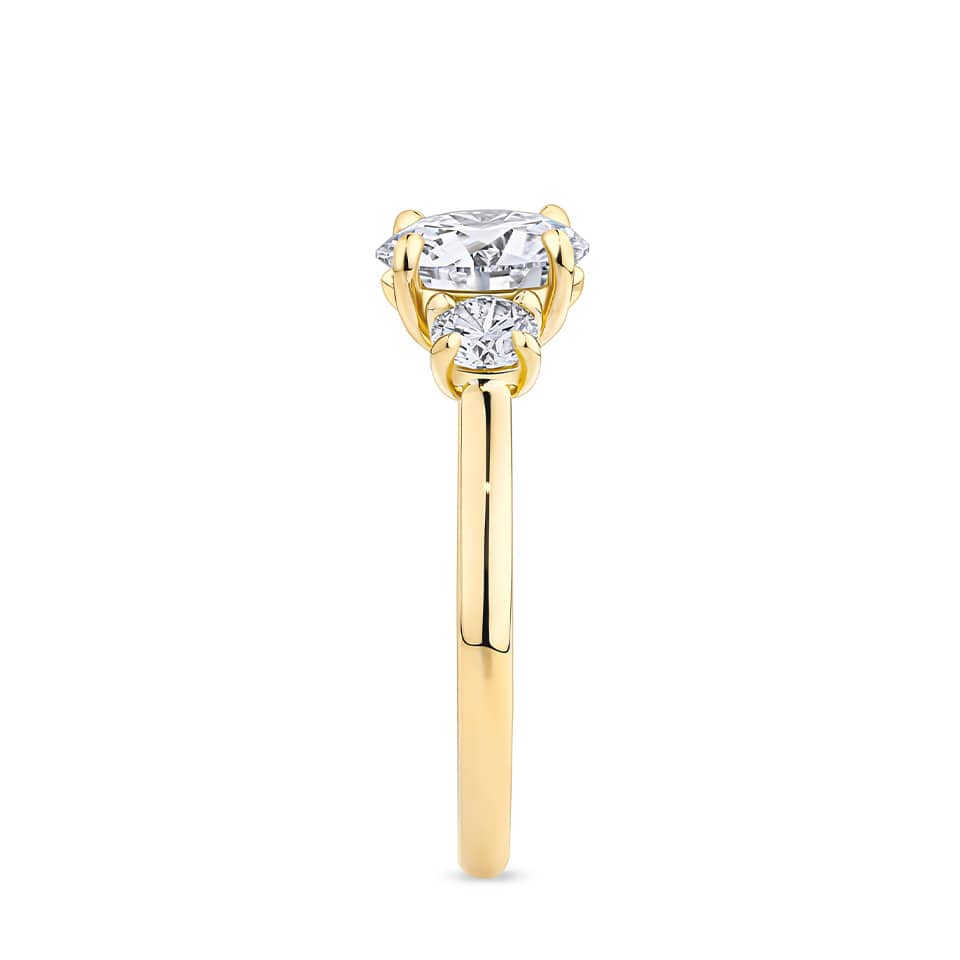2.50 Carat Round Brilliant Cut Trilogy Engagement Ring in 18ct Yellow Gold