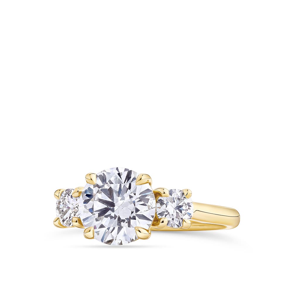 2.50 Carat Round Brilliant Cut Trilogy Engagement Ring in 18ct Yellow Gold