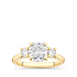 2.42 Carat TDW Cushion Cut Trilogy Engagement Ring in 18ct Yellow Gold