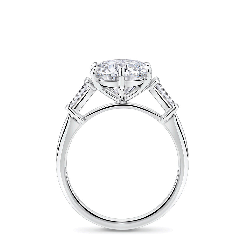 3.02 Carat Round Brilliant and Tapered Baguette Cut Trilogy Engagement Ring in 18ct White Gold