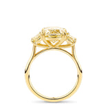 3.61 Carat Fancy Yellow Diamond Cushion Cut Trilogy Engagement Ring in 18ct Yellow Gold