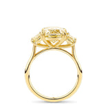 4.66 Carat Fancy Yellow Diamond Cushion Cut Trilogy Engagement Ring in 18ct Yellow Gold