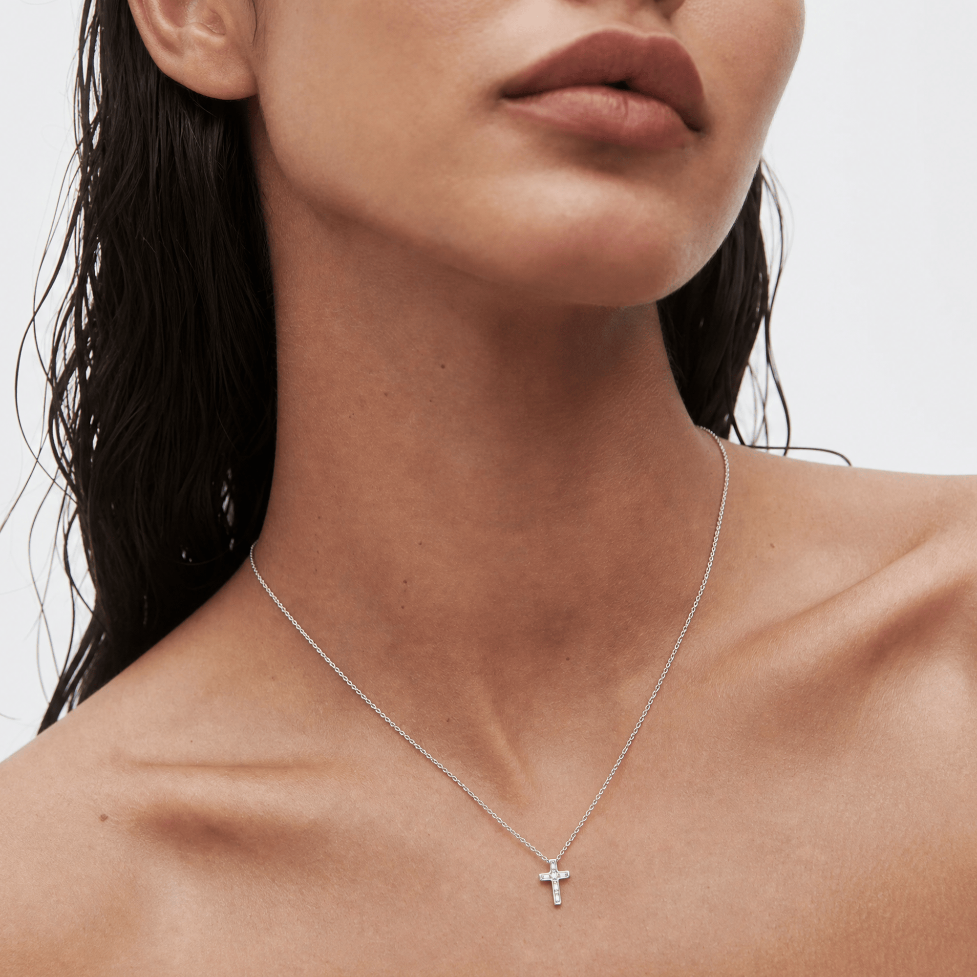 0.15 Carat Baguette Diamond Cross Pendant in 18ct White Gold