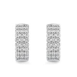 Quintessential 0.50 Carat TW Diamond Huggie Hoop Earrings in 18ct white gold from Hardy Brothers Jewellers, shown front-on as a pair with their three rows of round brilliant cut diamonds.