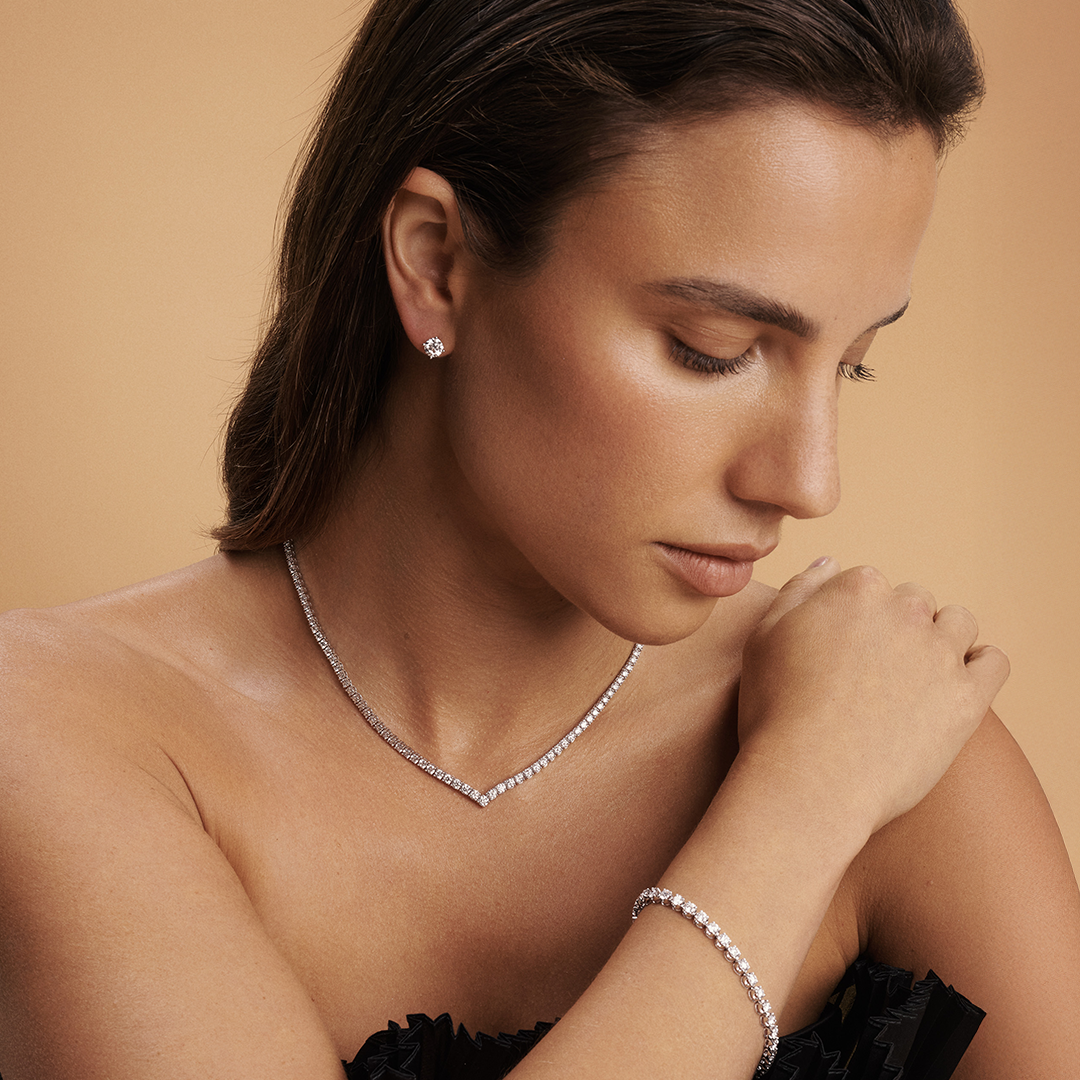 11.00 Carat Diamond Vee Tennis Necklace in 18ct White Gold