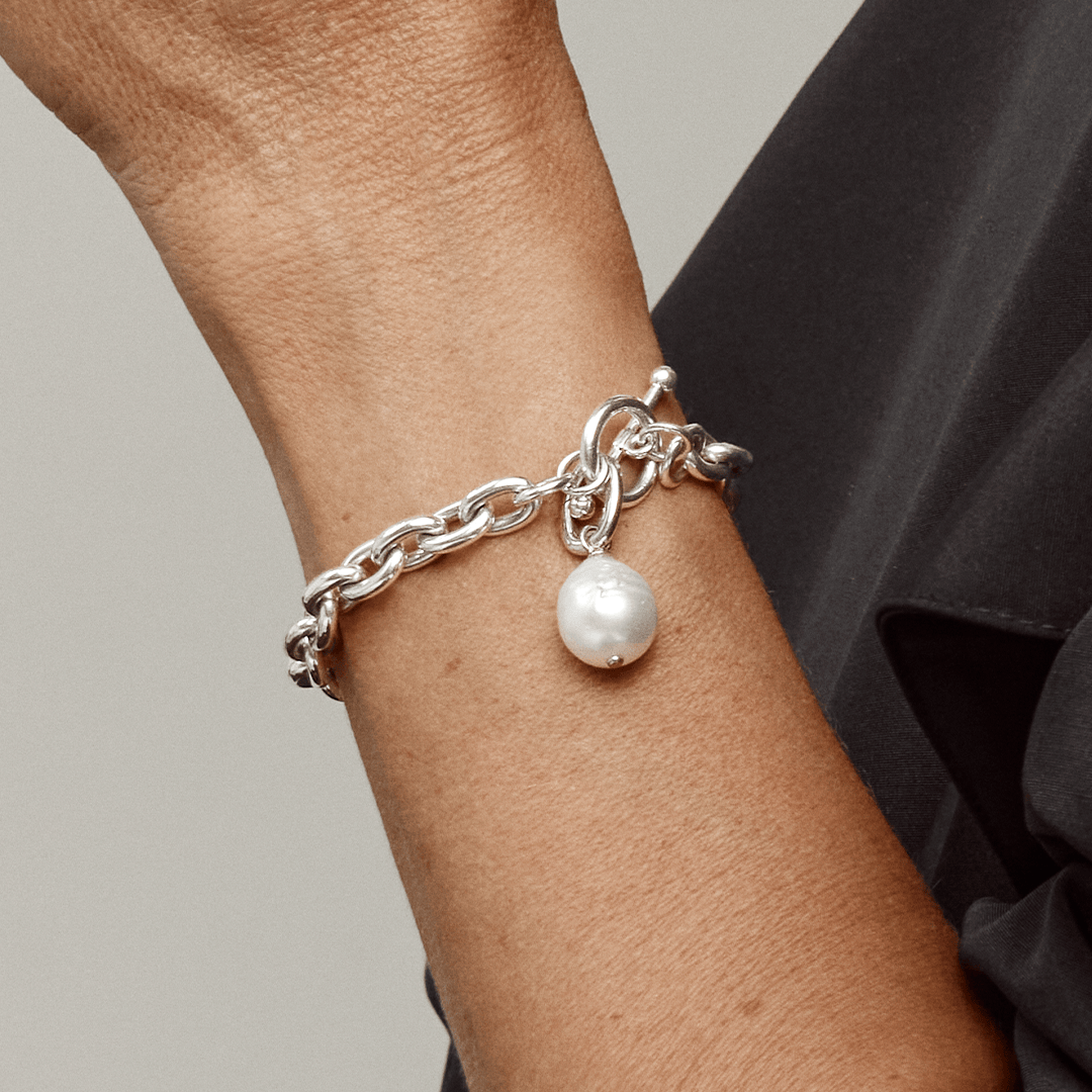 Silver Toggle Bracelet with Baroque South Sea Pearl Enhancer