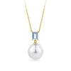 South Sea Pearl and Aquamarine Drop Pendant in 18ct Yellow Gold