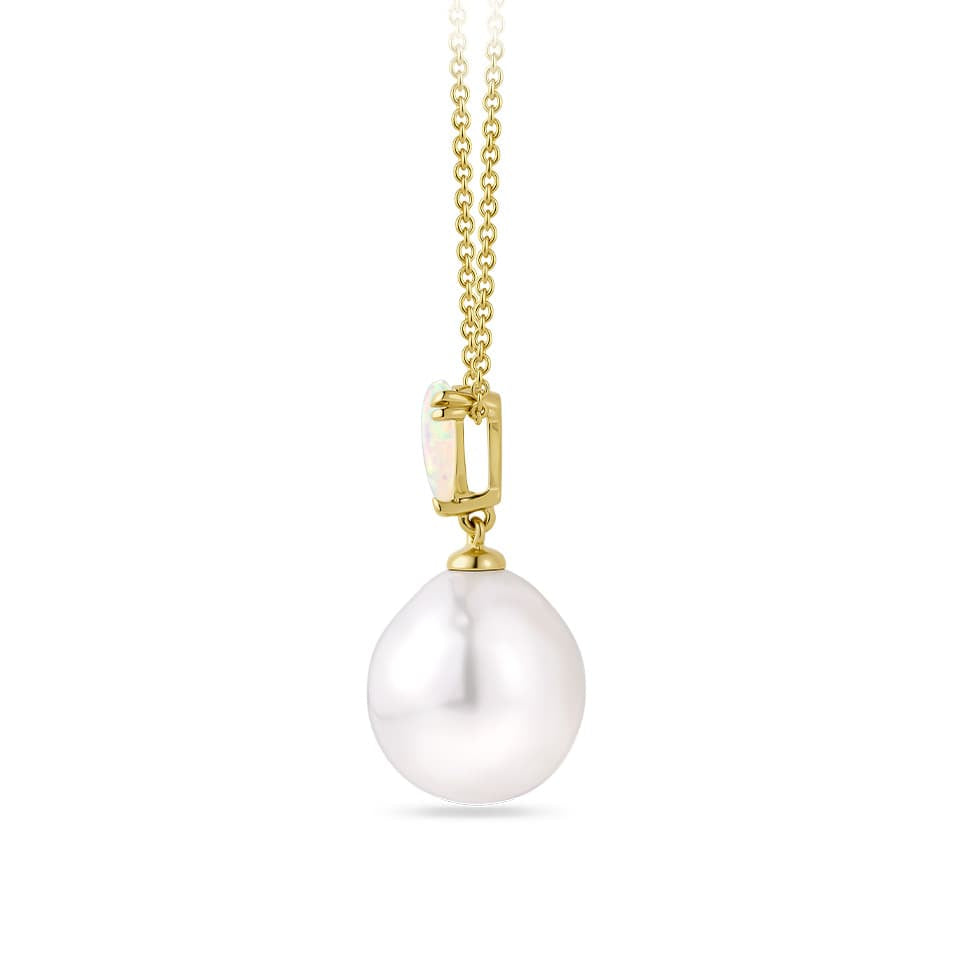 Australian Opal and South Sea Pearl Pendant in 18ct Yellow Gold