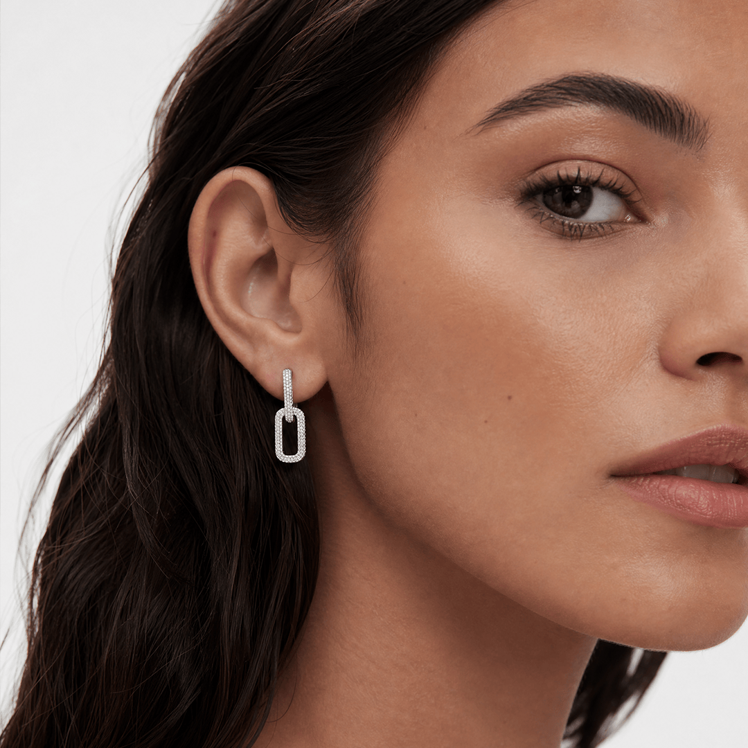 Paperclip Diamond Drop Earrings in 18ct White Gold