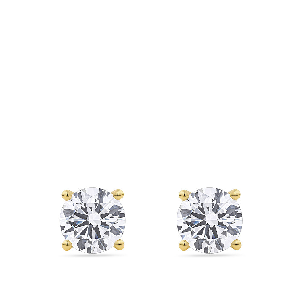 3.00 Carat TW Round Brilliant Cut Lab-Grown Diamond Stud Earrings in 18ct yellow gold from Hardy Brothers Jewellers, shown front-on as a pair.