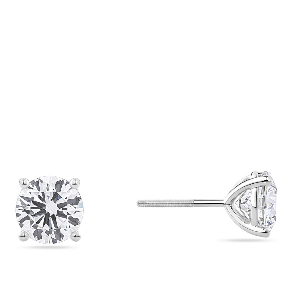 Side view of the 4.00 Carat TW Lab-Grown Diamond Stud Earrings in 18ct white gold by Hardy Brothers, showing the four-claw setting.