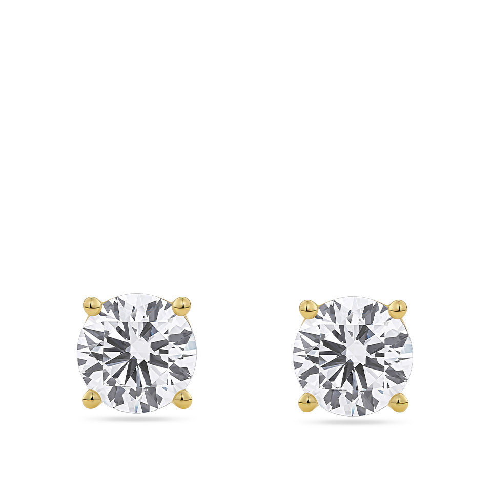4.00 Carat TW Round Brilliant Cut Lab-Grown Diamond Stud Earrings in 18ct yellow gold from Hardy Brothers Jewellers, shown front-on as a pair.
