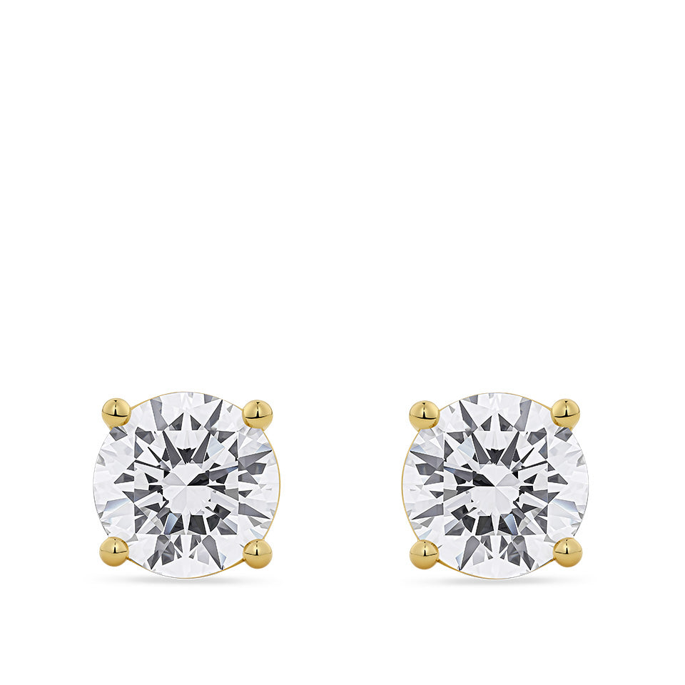 5.00 Carat TW Round Brilliant Cut Lab-Grown Diamond Stud Earrings in 18ct yellow gold from Hardy Brothers Jewellers, shown front-on as a pair.