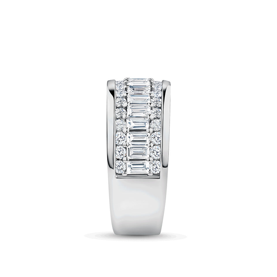 1.68 Carat Baguette and Round Brilliant Cut Diamond Ring in 18ct White Gold