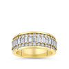 1.70 Carat TW Baguette and Round Brilliant Cut Diamond Dress Ring in 18ct yellow gold from Hardy Brothers Jewellers, shown front-on with its central row of baguette diamonds flanked by round brilliant cut diamonds.