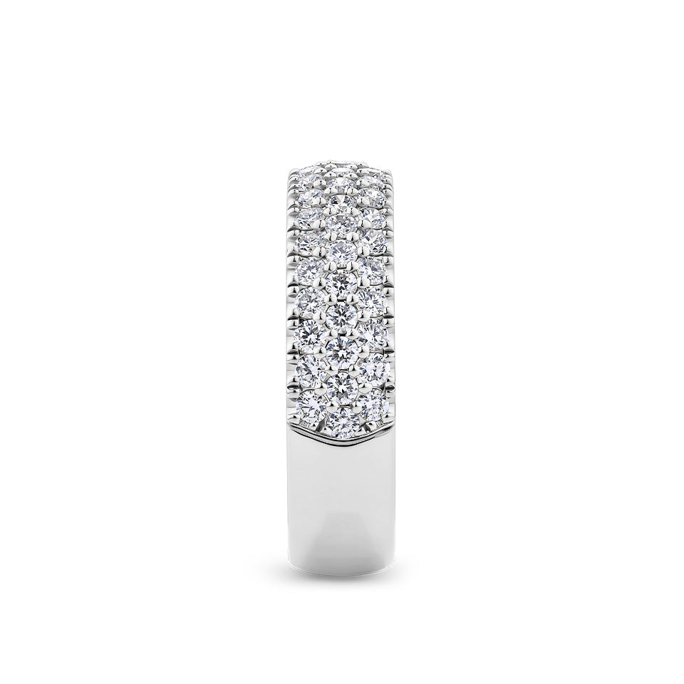 Close-up detail of the Quintessential 1.00 Carat TW Diamond Pavé Ring in 18ct white gold by Hardy Brothers, highlighting the closely set round brilliant cut diamonds.