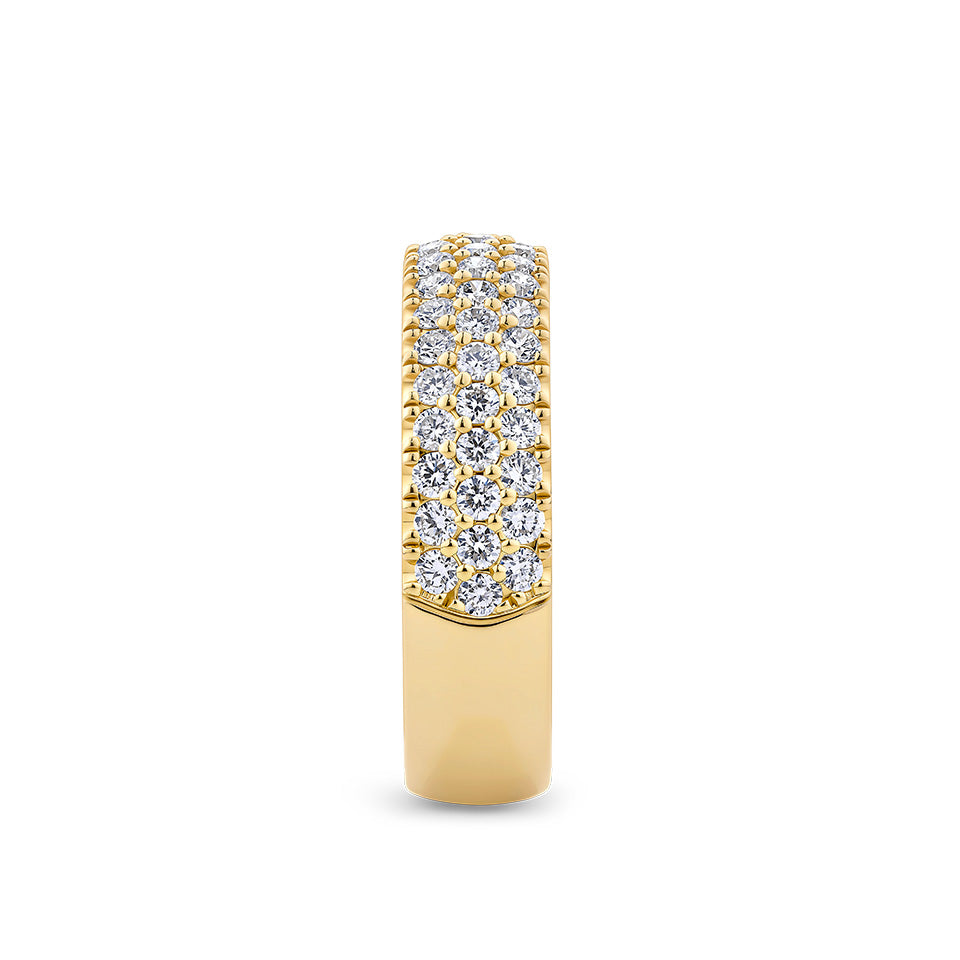 Close-up detail of the Quintessential 1.00 Carat TW Diamond Pavé Ring in 18ct yellow gold by Hardy Brothers, highlighting the closely set round brilliant cut diamonds.