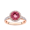 Pink Tourmaline Round and Diamond Halo Ring in 18ct Rose Gold