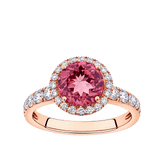 Pink Tourmaline Round and Diamond Halo Ring in 18ct Rose Gold