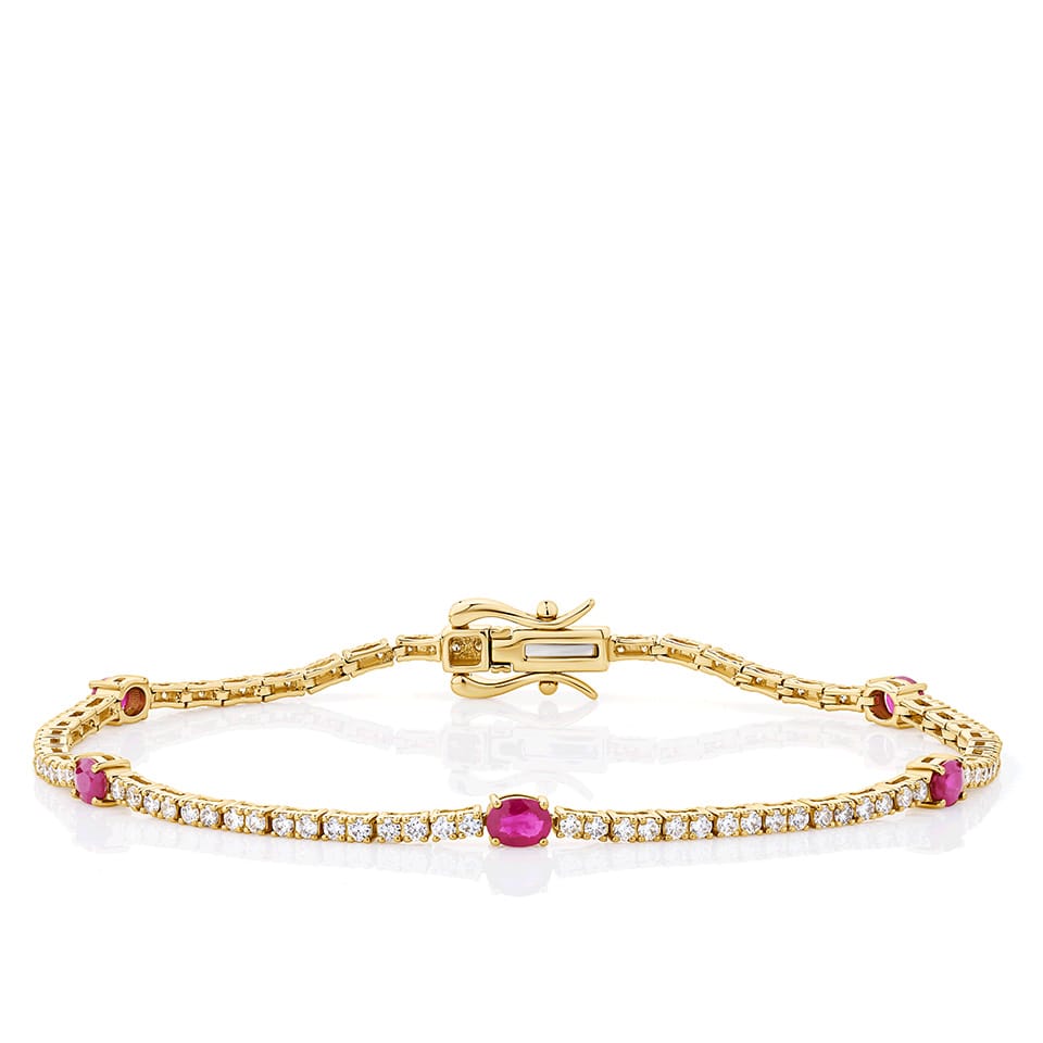 Ruby and Diamond Oval Bracelet in 18ct Yellow Gold