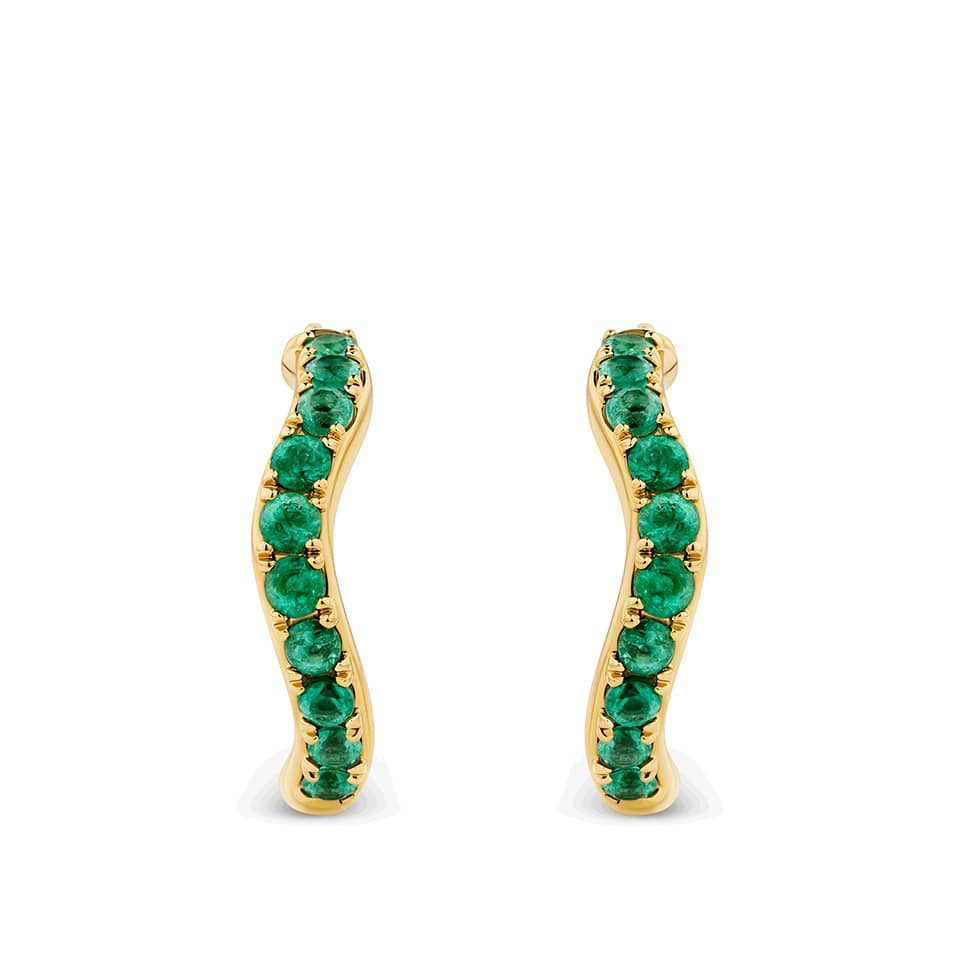 Emerald Wave Hoop Earrings in 18ct Yellow Gold