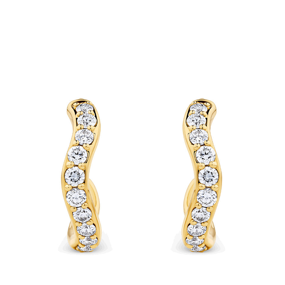 0.75 Carat Diamond Wave Hoop Earrings in 18ct Yellow Gold