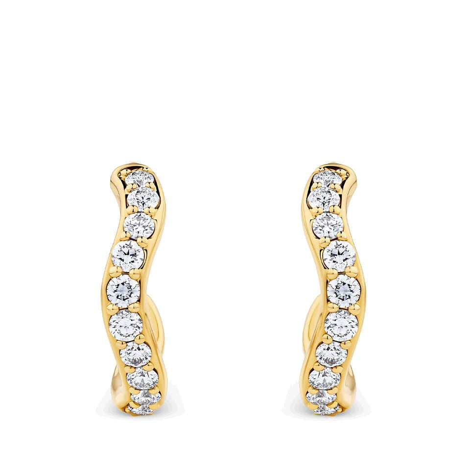 0.75 Carat Diamond Wave Hoop Earrings in 18ct Yellow Gold