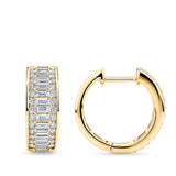 1.00 Carat Baguette and Round Brilliant Cut Diamond Channel Set Huggie Earrings in 18ct Yellow Gold