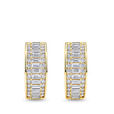 1.00 Carat Baguette and Round Brilliant Cut Diamond Channel Set Huggie Earrings in 18ct Yellow Gold