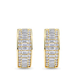 1.00 Carat Baguette and Round Brilliant Cut Diamond Channel Set Huggie Earrings in 18ct Yellow Gold
